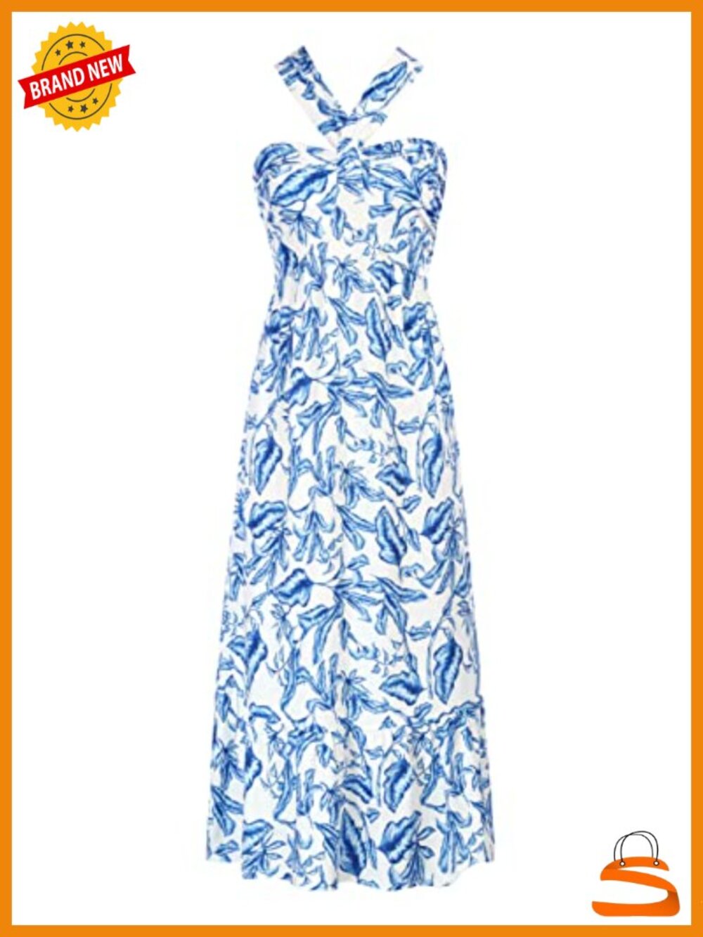 Floral Boho Maxi Dress Flowy Halter Sundress with Pockets
